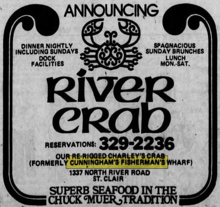 River Crab Blue Water Inn (Stew Cunninghams Fishermans Wharf) - June 1975 Ad